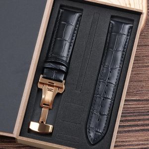 Typi-Bracelets De Montre En Cuir De Vache Véritable Avec Boîte,14mm 16mm 18mm 20mm 21mm 22mm 24mm,Bracelet De Montre Avec Fermoir Papillon,Ceinture|Bk-Regd|14mm - Neuf