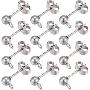 Kalhx-1bo&icirc;te 80pi&egrave;ces De Clous De Boucle D'oreille En Acier Inoxydable 304 Tiges De Boucle D'oreille En Acier Inoxydable Avec Boucle 4mm Clous De Boucle D'oreille Pour La Fabrication De - Neuf
