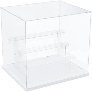Vitrine Acrylique Transparente 3 Niveaux Petite Vitrine Pour Collection Vitrine Figurine Pour Pop Mart Labubu Vitrine Voiture Miniature Rangement Parfum (Grain De Bois, 31.5 X 18 X 25.5 Cm) - Neuf