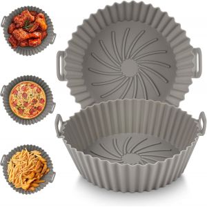 Panier en Silicone pour Air Fryer,2pcs 16.5 Cm Air Fryer Silicone Pot Panier pour Airfryer,Micro-Ondes,Moule &agrave; G&acirc;teau,Cuiseur Vapeur - Neuf