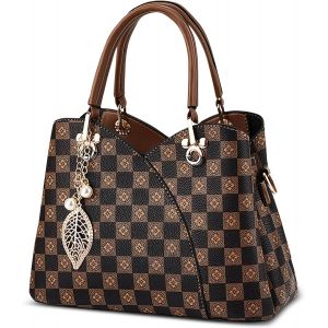 SJZG-Femmes Sac &Agrave; Main &Agrave; Poign&eacute;e Sup&eacute;rieure &Eacute;l&eacute;gants Sacs &Agrave; Bandouli&egrave;re Dames Travail F&ecirc;te Voyage Affaires Sac Messager Pu Cuir Imprimer Moyen Sac Bandouli&egrave;re Mode Pendentif Marron A - Neuf