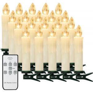 JGD-Lot de 20 bougies de No&euml;l avec t&eacute;l&eacute;commande et minuteur, LED sans fil &agrave; intensit&eacute; variable, fonctionnant sur piles, sans flamme, guirlande lumineuse IP64, d&eacute;coration de No&euml;l - Neuf