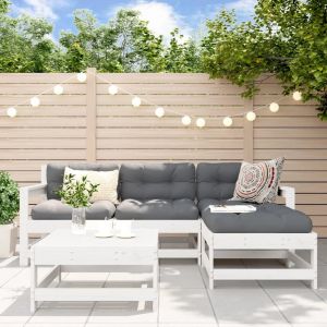Prolenta Premium - Salon De Jardin 5 Pcs Avec Coussins Blanc Bois Massif - Neuf