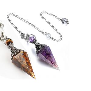 Pendentifs Chakra En R&eacute;sine, Pendule De Radiesth&eacute;sie, Marron Et Violet, Lot De 2 - Neuf