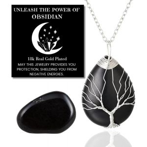 Eryi-Collier Bracelet En Pierre De Lune - Amour Lunaire - Fil Arbre De Vie Plaqué Platine/18 Carats Or Fait À La Main, Pendentifs En Forme De Lune/C?ur/Goutte D'eau En Cristal Naturel - Neuf
