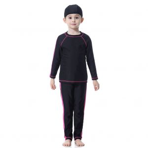 Maillot De Bain Pour Filles Musulmanes, Conservateur, Manches Longues, Pour Enfants, Ete (Noir 100) - Neuf