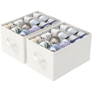 Kgabery-Organiseur De Chaussures,Lot De 2 Grandes Boîte Rangement Avec 3 Poignée,Convient Pour 12-24 Paires,Grandes Cubes De Stockage,42x32x26 Cm,Blanc Ivoire,Xsnx02w-2 - Neuf