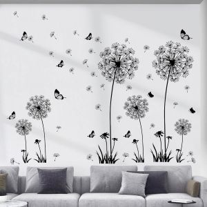 ERYI-Stickers Muraux Pissenlit Et Papillon Autocollant Mural Floral Noir Papillon Décoration Murale Chambre Salon Bureau (2 Packs) - Neuf