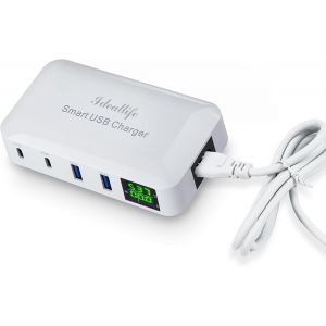 Station De Charge Usb C 70 W 12 A 4 Ports-20 W Pd Et Qc3.0 Multi Port Usb C Chargeur Hub Avec Écran Lcd Pour Iphone,Ipad,Samsung,Huawei Et Plus Encore - Neuf