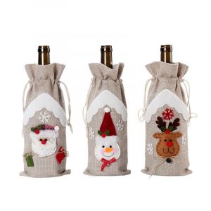 3 Pi&egrave;ces De D&eacute;coration De No&euml;l Fournitures De Toile De Jute Bouteille De Vin Se - Neuf