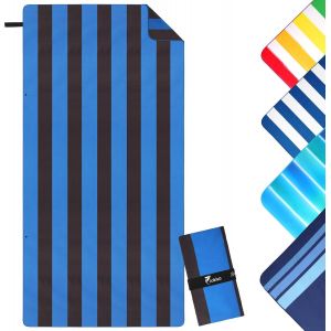 Serviette De Plage Xxl |90x180cm| Serviette Microfibre,Serviettes Est Compacte Et R&eacute;sistante Au Sable,&Eacute;g&egrave;re Et &Agrave; S&eacute;chage Rapide Adapt&eacute;e &Agrave; La Plage,Salle De Sport,Voyages (Bleu&noir,180x90cm) - Neuf