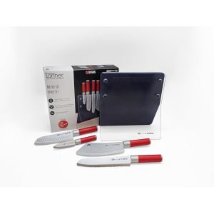 Letnerny-Tanner - Le Petit Marchand Deco &iquest; F. Lot De 4 Couteaux &Eacute;pais En Bois Avec Bloc &Agrave; Couteaux (Dimensions 18,5 X 9 X 28,5 Cm, Mat&eacute;riau Bois Certifi&eacute; Fsc) 0507.3 - Neuf