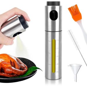 KALANKA-Vaporisateur Huile Spray Huile en Acier Inoxycable, Pulv&eacute;risateur d'huile 100ml avec 1 Brosse et 1 Entonnoir et 1 Brosse &agrave; Huile, Pulverisateur Huile cuisine pour Cuisine Cuisson BBQ Salade - Neuf