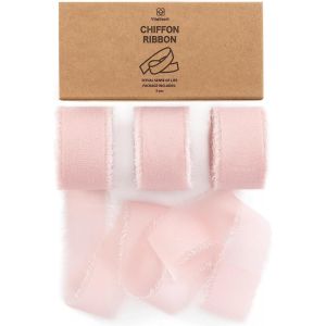 Ruban En Mousseline Rose 2,5 Cm X 19,2 M, Tissu À Franges Fait À La Main, Ruban En Tissu Pour Invitation De Mariage, Bouquet De Mariée, Décoration, Emballage Cadeaux Et Fabrication De N?uds - Neuf