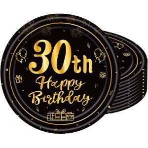Kal-Assiettes Jetables Anniversaire 30 Ans Noir16 Pièces 18cm Assiette Anniversaire Décorative Hommes Femmesassiette Dessert Pour Fêtes Joyeux Anniversaire Decorationkit Vaisselle Anniversaire - Neuf