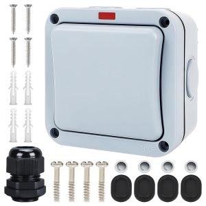 Interrupteur universel 16 A résistant aux intempéries:interrupteur étanche IP66 avec poussière,interrupteur indépendant et voyant lumineux,interrupteur extérieur,pour extérieur,jardin - Neuf