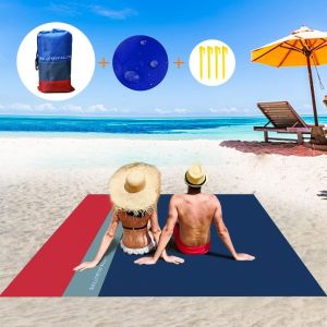 Kalanka-Tapis De Plage 210 X 200 Cm Couverture De Pique-Nique Camping Imperméable Et Anti-Sable Avec 4 Piquets De Tente Pour Barbecue Plage Et Pique-Nique - Neuf