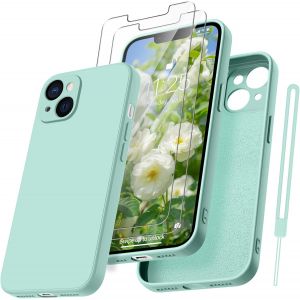 Pps-Coque Protection Caméra Pour Iphone 13 Avec 2 Pièces Verre Trempé, Housse De Protection Silicone Antichoc Doublure Microfibre Douce Ultra Fine Coque Iphone 13 6.1"" - Vert Menthe - Neuf