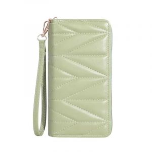 HUED-Portefeuille long matelass&eacute; &agrave; la mode pour femmes, pochette &agrave; fermeture &eacute;clair autour du porte-monnaie, sac pour t&eacute;l&eacute;phone portable &agrave; fentes multiples pour cartes-green - Neuf