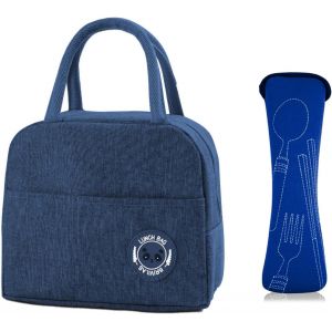 Sac Isotherme Repas 6l, Lunch Box Isotherme, Ensemble 5 Couverts De Camping, Sac À Déjeuner Imperméable Isolé, Sac Lunch Box Convient Pour École Bureau Pique-Nique (Bleu) - Neuf