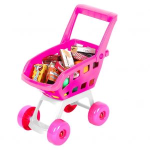 Mini chariot de courses pour enfants, ensemble d'accessoires pour fruits et aliments, jouet de jeu de role, rose - Neuf