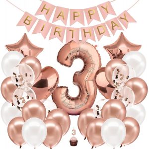 Pink Gold 3 Year Old Girl Birthday Decoration - Girl'S Birthday Kit - 3 Year Old Girl Birthday Decoration - 3 Year Old Girl Birthday Balloon - Neuf
