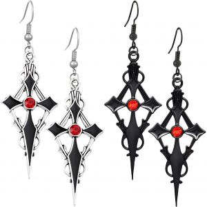 Kalhx-2 Paires Gothique Croix Boucles D'oreilles Vintage Croix Pendentif Boucles D'oreilles Rock Punk Croix Crochet Boucles D'oreilles Pour Femmes-Argent Noir Style 3 - Neuf