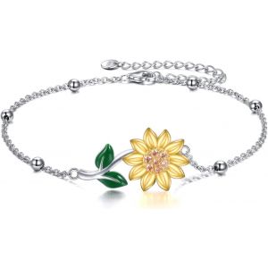 Bracelet R&eacute;glable En Argent Sterling Avec Boussole,Fleur,Chien,Chat,Colibri,Cardinal,Arbre De Vie,Chat,Paresseux,Cadeau Pour Femme,17,8 Cm + 5,1 Cm - Neuf