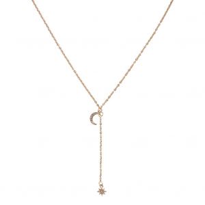 Collier Pendentif Etoile Lune En Alliage Avec Strass Brillants - Neuf