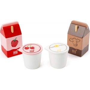 DDA-small foot Set de Produits Laitiers, en Bois Jouets de Jeu de Rôle, Accessoires pour La Boutique Marchande et La Cuisine pour Enfant, 11440 - Neuf