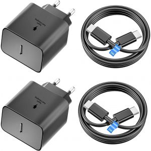 CMWX-2Pcs Samsung 45W Chargeur USB C,Secteur Charge Rapide Type C pour Samsung Galaxy S25/S24/S23/S22/S21/S20/Ultra/Note 20/S10/S9,A54,A53,Z Fold/Z Flip/Tab,Prise Secteur USBC Adapteur Mural avec 3M - Neuf