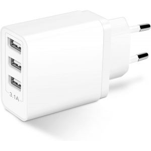 Prise USB 3-Port, 15W Chargeur USB A Secteur Adaptateur Multiple 5V 3.1A Universel Embout Mural Bloc Prise Chargeur Compatible avec iPhone, iWatch, Samsung, Xiaomi, Telephone (1-Pak) - Neuf