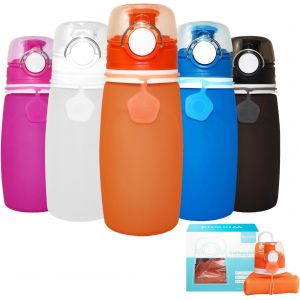 Eryi-Gourde Pliable Silicone 550 Ml,Fonctionnement Seul Bouton,Ultralégère Étanche,Idéale Pour Sport,Activités Plein Air Cyclisme (Orange) - Neuf