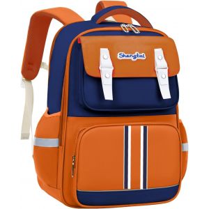 Sac à Dos Garçon Ergonomique Primaire,Cartable Enfant Scolaire avec Ceinture Poitrine,Sac Ecole Imperméable pour CP CE 6 à 10 ans-Orange - Neuf
