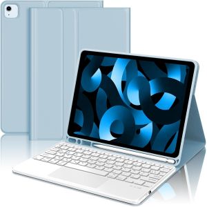 ChenQuanSarl-Coque Clavier Avec Touchpad Pour Ipad Air 5/4 Generazione 2022/2020 10.9"",Détachable Clavier Avec Smart Trackpad E Porte-Crayon,Azerty Français Clavier,Bleu Ciel - Neuf