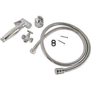 Kit hygi&egrave;ne WC complet : robinet 3 voies laiton chrom&eacute;douchette ABSflexible 1,2msupport mural et fixation Installation facile pour un confort optimal - Neuf