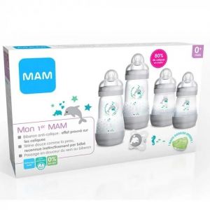 Kit De Naissance Mam - Biberon Anti-Colique Gris 1er Age - T&eacute;tine Lent - 160 Ml - Plastique - Neuf