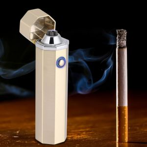HJLIAN Briquet coupe-vent rechargeable par USB, sans flamme, electronique, a impulsion (dore brosse) - Neuf