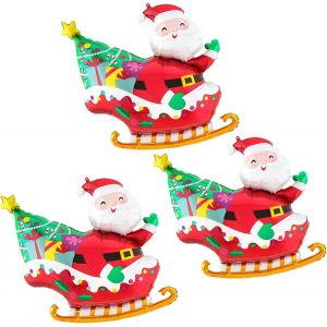 ChicSlick-Ballon Noël, 3 Pcs Ballons De Traîneau Du Père Noël, Ballons De Noël En Aluminium, Ensemble De Ballons Du Père Noël, Ballons De Décoration De Fête De Noël, Parfait Pour Les Fêtes D[X2327] - Neuf
