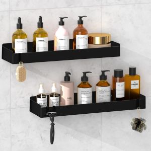 &Eacute;tag&egrave;re Douche en M&eacute;tal Lot de 2, 40cm Etagere Salle de Bain sans Percage, &Eacute;tag&egrave;re Rangement Douche Noir, Antirouille Porte Shampoing Douche, Serviteur de Douche sans Percage - Neuf