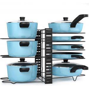 Kyaoayo-Rangement Casserole Avec 8 Compartiments Réglables, Avec Couvercle, Dans Placard, Rangement Cuisine Assiette, Support Pour Poele. - Neuf
