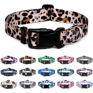 Eryi-Collier Pour Chien, Collier Classique En Nylon Réglable, Fleur, Océan, Forêt, Tribal Design, Tournesol, Flora, Léopard, Pour Petits, Moyens Et Grands Chiens (L, Léopard) - Neuf