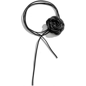 Collier Fleur Rose-Lacets Gothique Colliers Fleur En Tissu,Chaîne Réglable Fleur Colliers Fleur En Tissu Collier,Pour Femme Fille Fête De Mariage Anniversaire Noël (Noir) - Neuf