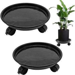 Lot De 2 Rouleaux Universels Pour Plantes De 30 Cm,Palette &Agrave; Quatre Roues,Bac &Agrave; Palettes Pour Plantes,Pot De Fleurs Mobile,Soucoupe,Pot De Fleurs Rond,Capacit&eacute; De Charge 40 Kg (Noir) - Neuf