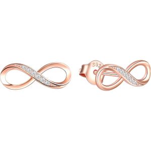 Kalhx-Boucles D'oreilles Femme Fille,Boucle D'oreille En Argent 925,Boucle D'oreille Symbole De L'infini,Zircon Incrusté,Boucle D'oreille Élégante,Fantaisie,Argent,Or Rose,Or - Neuf