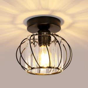 Subzonal-Plafonnier En Cristal Moderne E27 Led Plafonnier Mini Lustre En Cristal Pour Cuisine Salle &Agrave; Manger Chambre Couloir Entr&eacute;e (Noir) - Neuf