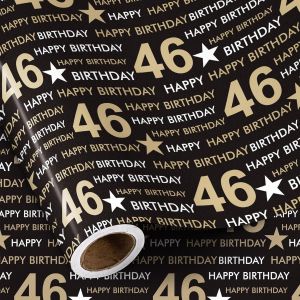 Rouleau De Papier Cadeau D'anniversaire - 46 Papier Cadeau D'anniversaire, Papier D'emballage Étoile Noir Et Doré Pour 46e Anniversaire, Fête Ou Toutes Les Célébrations - 43,2cm X 5m - Neuf