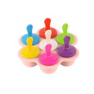 Mini moule à glace pour bébé, moules à glace réutilisables, moules à glace avec 7 cavités, en 8 tiges en plastique colorées, pour glaces, aliments pour bébé, etc. (rose) - Neuf