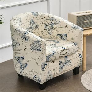 2 Pièces Housse De Fauteuil Cabriolet Chesterfield, Extensible Couverture De Fauteuil Housse De Canapé Classique Antidérapant Revêtement De Chaise Protecteur De Fauteuil (Papillon Bleu) - Neuf