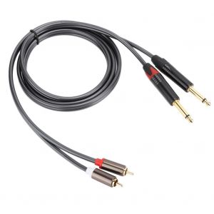 Cable audio double RCa vers double mono 6,35 mm plaque or, boitier en alliage d'aluminium, 1,5 m - Neuf